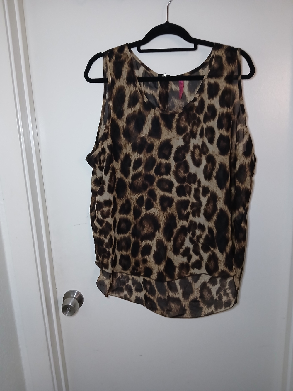 Feather Branch Leopard-Print Sheer Hem Camisole in Brown and Black